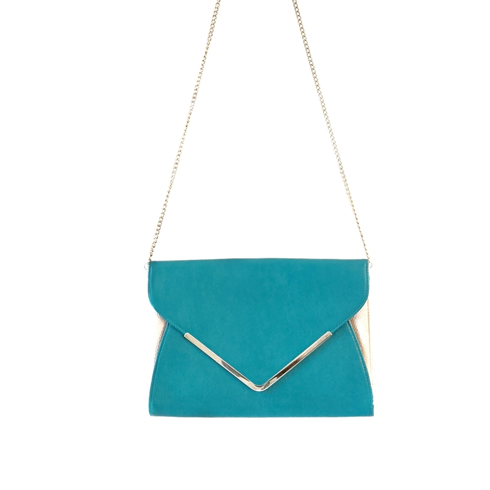 Teal Envelope Clutch with Chain Strap - Picture 2 of 4